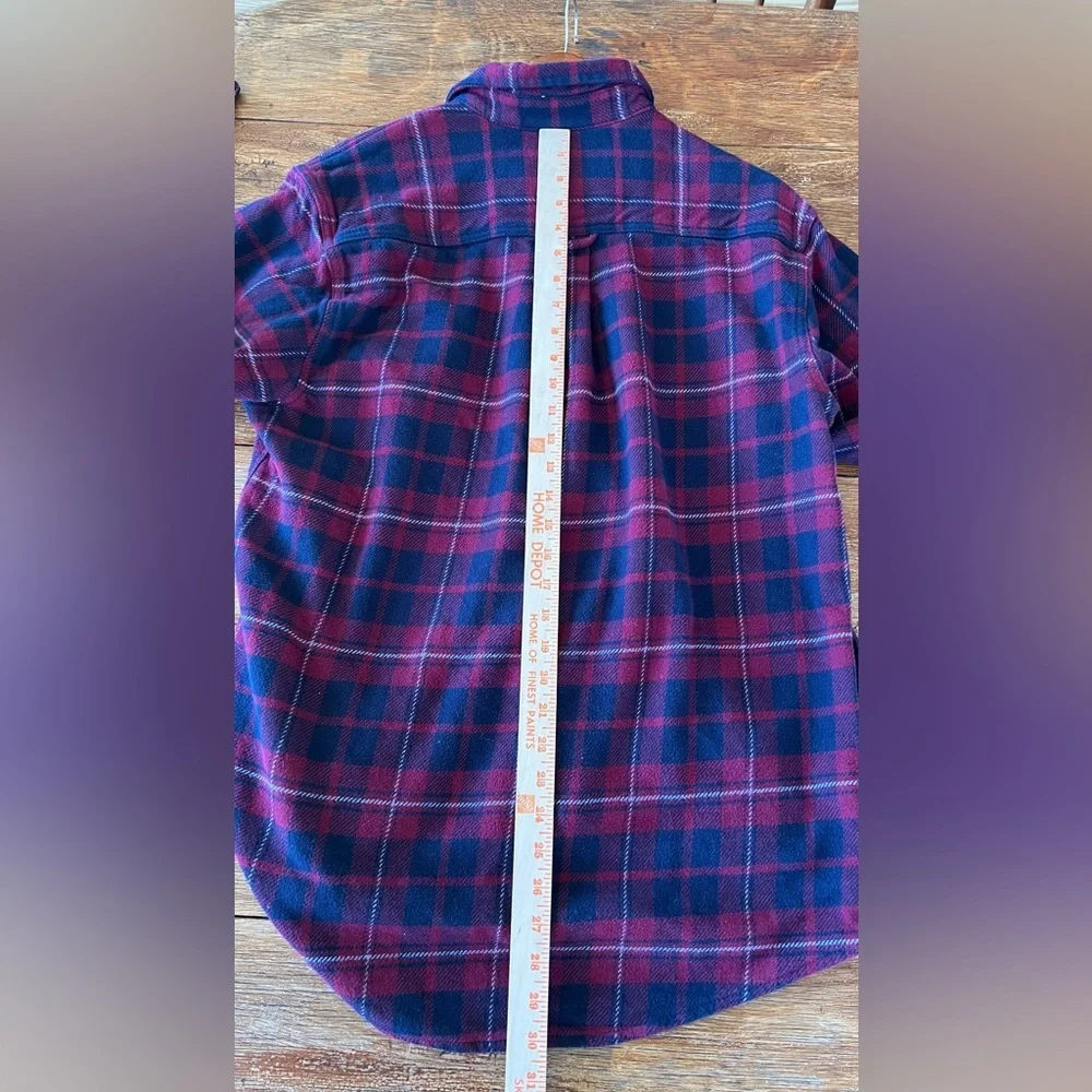 Orvis Big Bear Heavyweight Flannel Plaid Shirt Red Blue Sangria Cotton Men's M